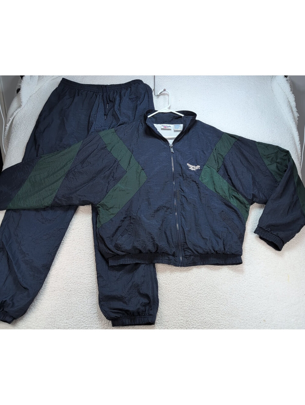 Vintage 90s Reebok Tracksuit Windbreaker Jacket Pants Set Navy Green Men’s L